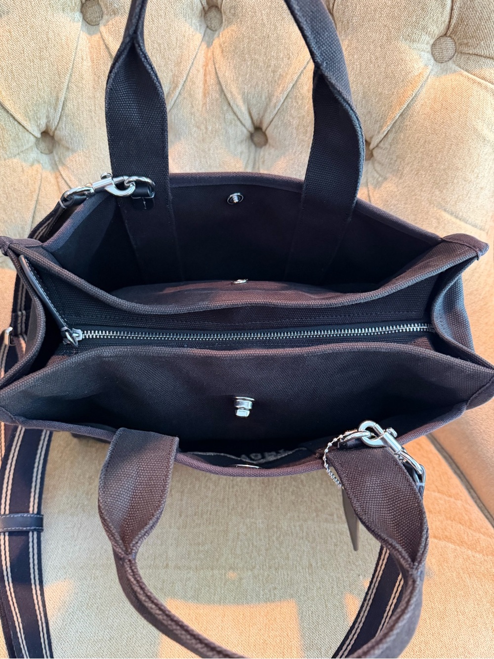 Coach Cargo Canvas Tote Black Tan Silver Adjustable/Removable Strap - Picture 6 of 11